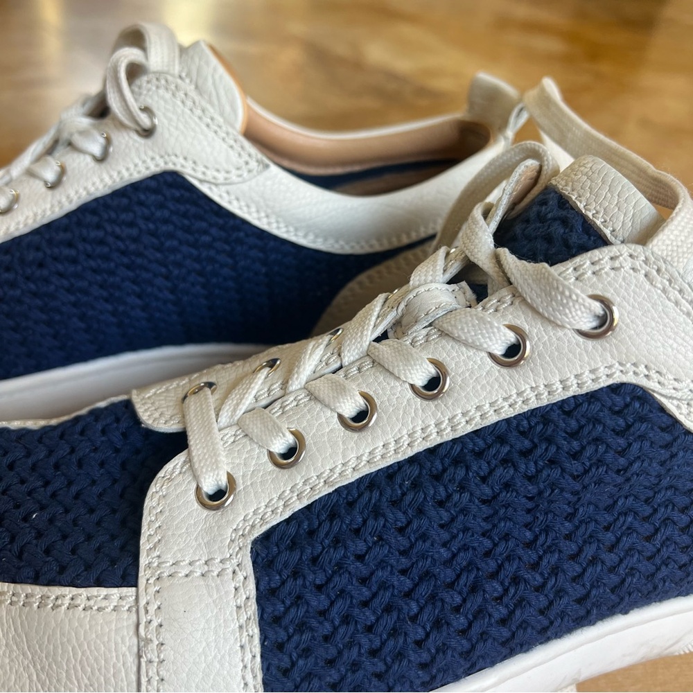 Men’s Christian Louboutin AC Rantulow Flat Jumbo Calf/Tricot in White/Navy - Picture 2 of 11